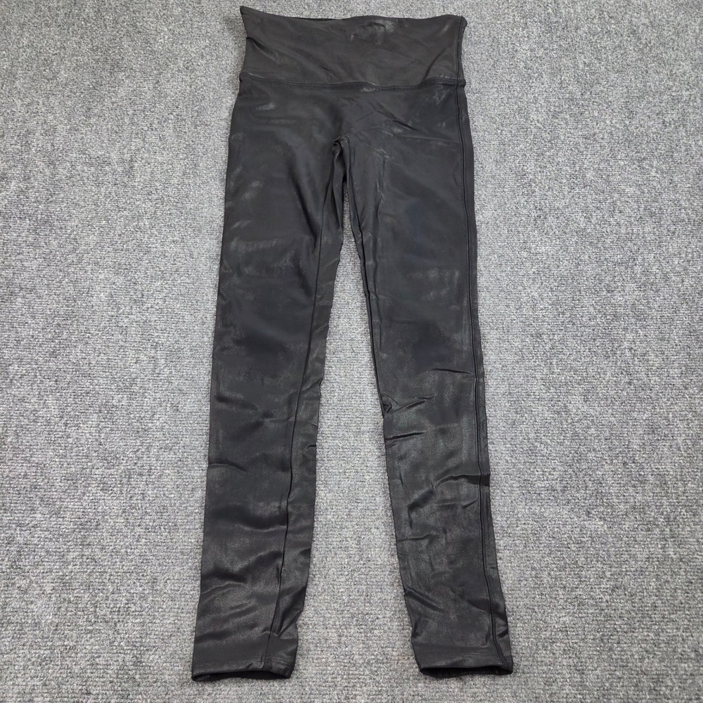 Spanx Faux Leather Leggings Womens Large Black High Rise Stretch 20274R Active